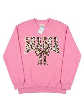 Simply Southern Mama Sweatshirt Pink Leopard Bow Oversized NWT